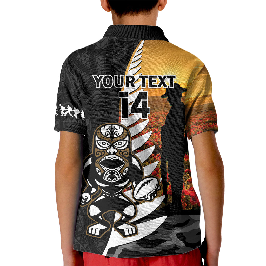 Custom New Zealand Silver Fern Rugby ANZAC Day Kid Polo Shirt 2024 All Black Tiki Mascot - Vibe Hoodie Shop