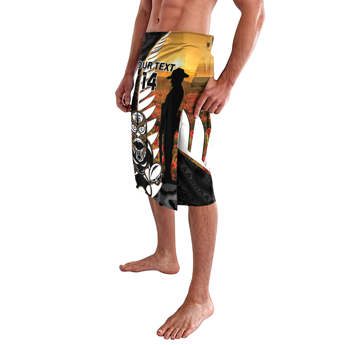 Custom New Zealand Silver Fern Rugby ANZAC Day Lavalava 2024 All Black Tiki Mascot