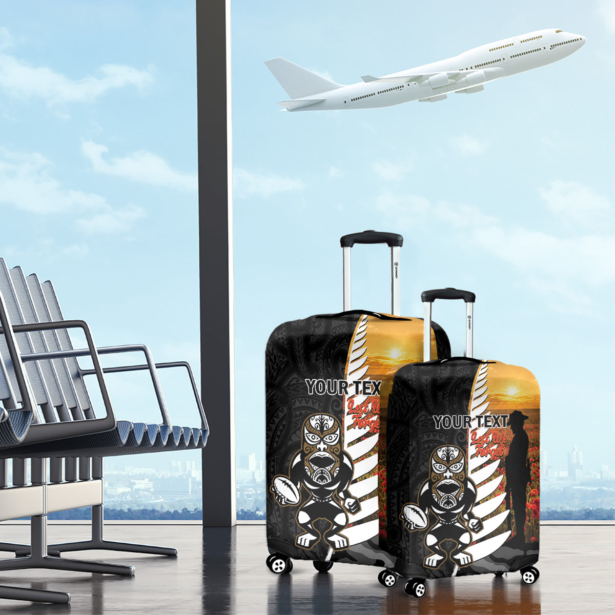 Custom New Zealand Silver Fern Rugby ANZAC Day Luggage Cover 2024 All Black Tiki Mascot - Vibe Hoodie Shop