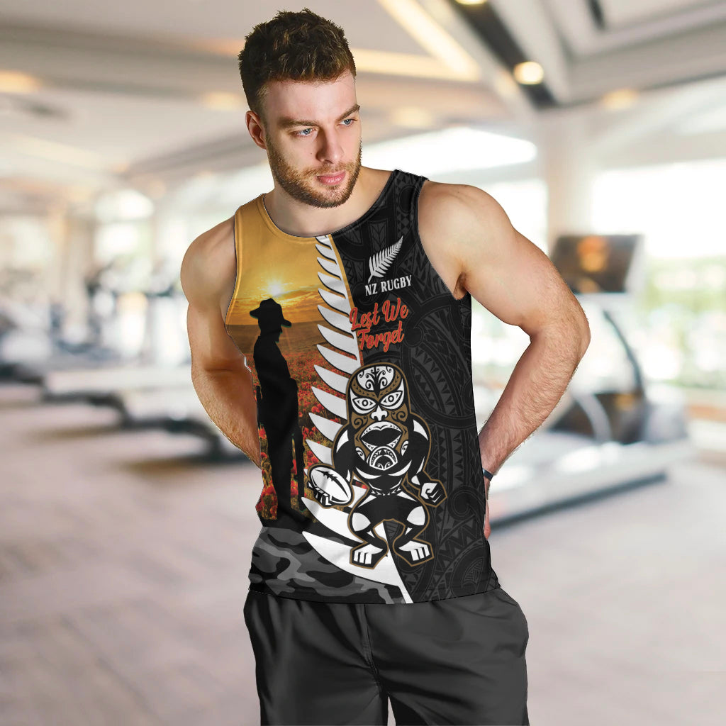 Custom New Zealand Silver Fern Rugby ANZAC Day Men Tank Top 2024 All Black Tiki Mascot - Vibe Hoodie Shop