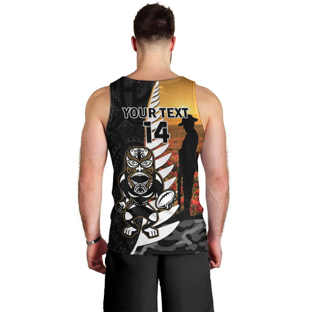 Custom New Zealand Silver Fern Rugby ANZAC Day Men Tank Top 2024 All Black Tiki Mascot - Vibe Hoodie Shop