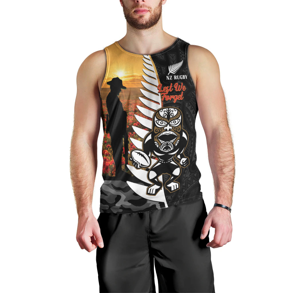 Custom New Zealand Silver Fern Rugby ANZAC Day Men Tank Top 2024 All Black Tiki Mascot - Vibe Hoodie Shop