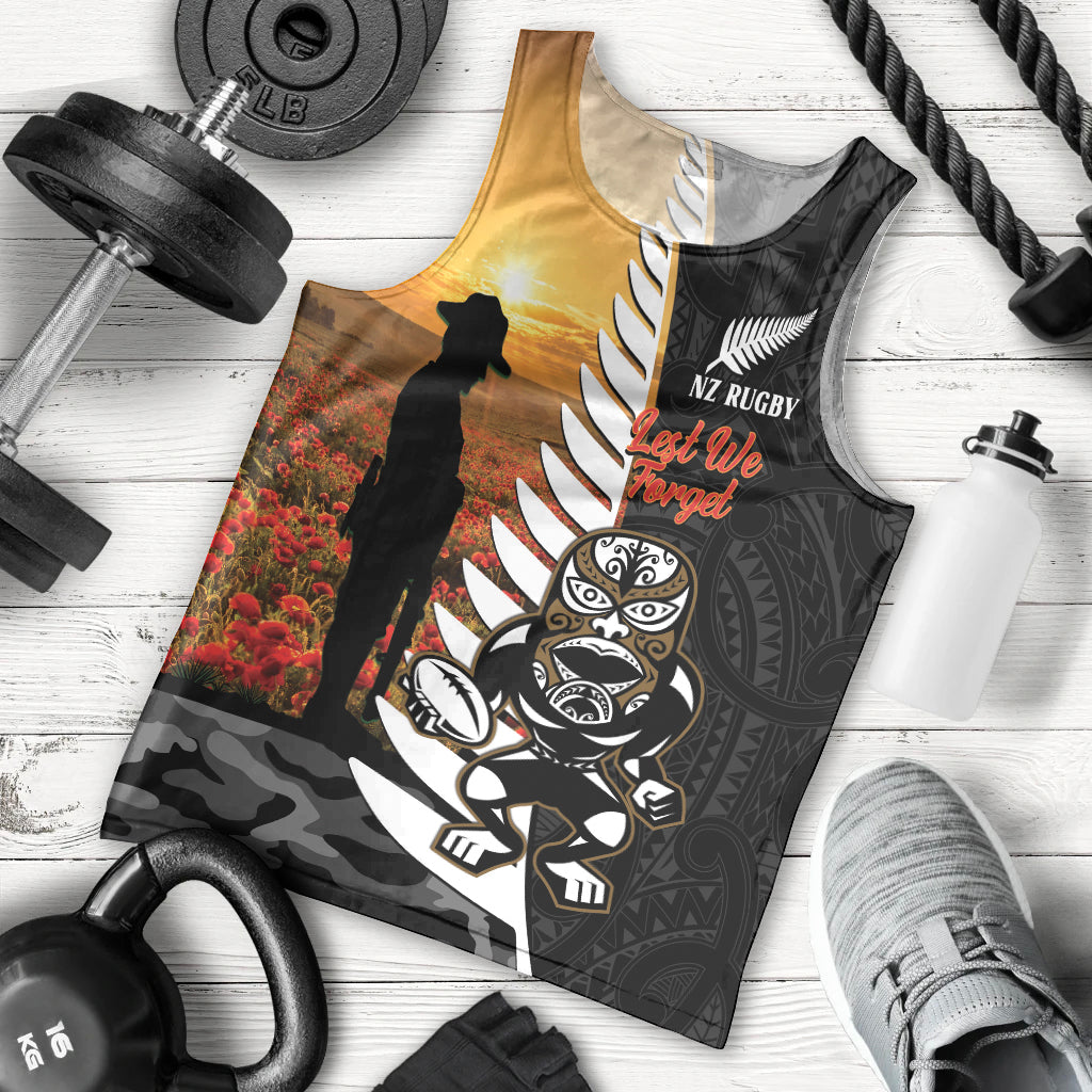 Custom New Zealand Silver Fern Rugby ANZAC Day Men Tank Top 2024 All Black Tiki Mascot - Vibe Hoodie Shop
