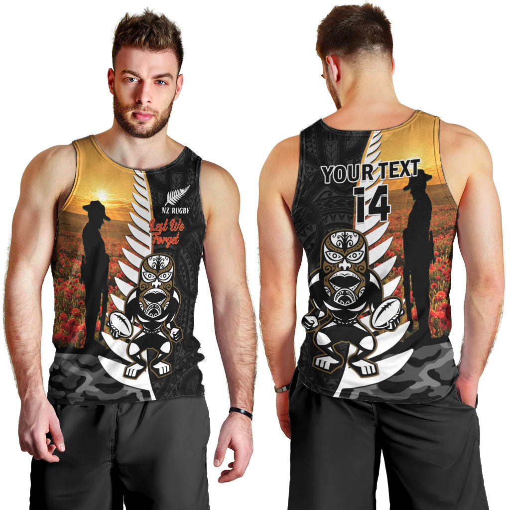 Custom New Zealand Silver Fern Rugby ANZAC Day Men Tank Top 2024 All Black Tiki Mascot - Vibe Hoodie Shop