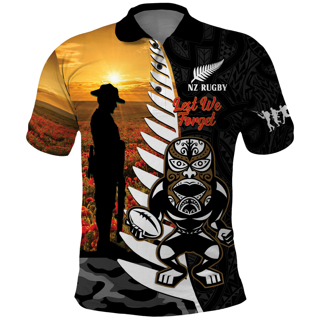 Custom New Zealand Silver Fern Rugby ANZAC Day Polo Shirt 2024 All Black Tiki Mascot - Vibe Hoodie Shop