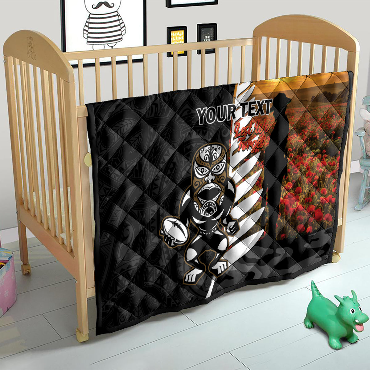 Custom New Zealand Silver Fern Rugby ANZAC Day Quilt 2024 All Black Tiki Mascot - Vibe Hoodie Shop