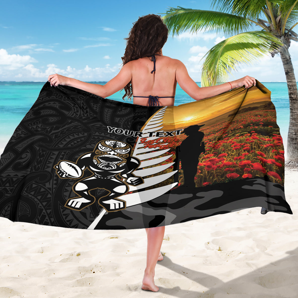 Custom New Zealand Silver Fern Rugby ANZAC Day Sarong 2024 All Black Tiki Mascot - Vibe Hoodie Shop