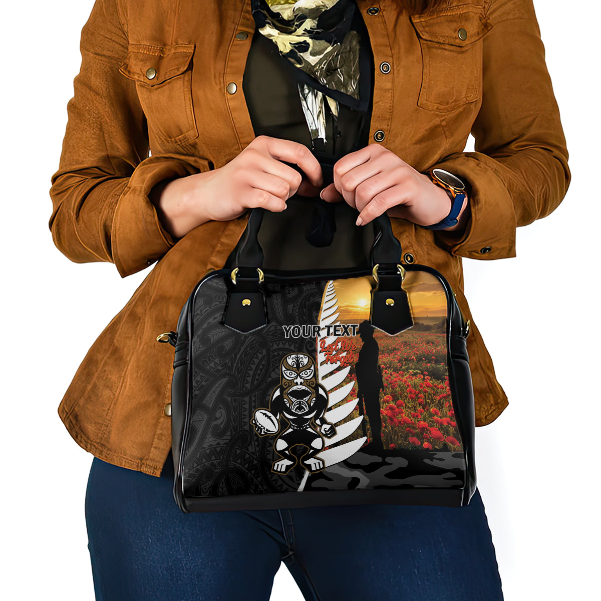 Custom New Zealand Silver Fern Rugby ANZAC Day Shoulder Handbag 2024 All Black Tiki Mascot - Vibe Hoodie Shop