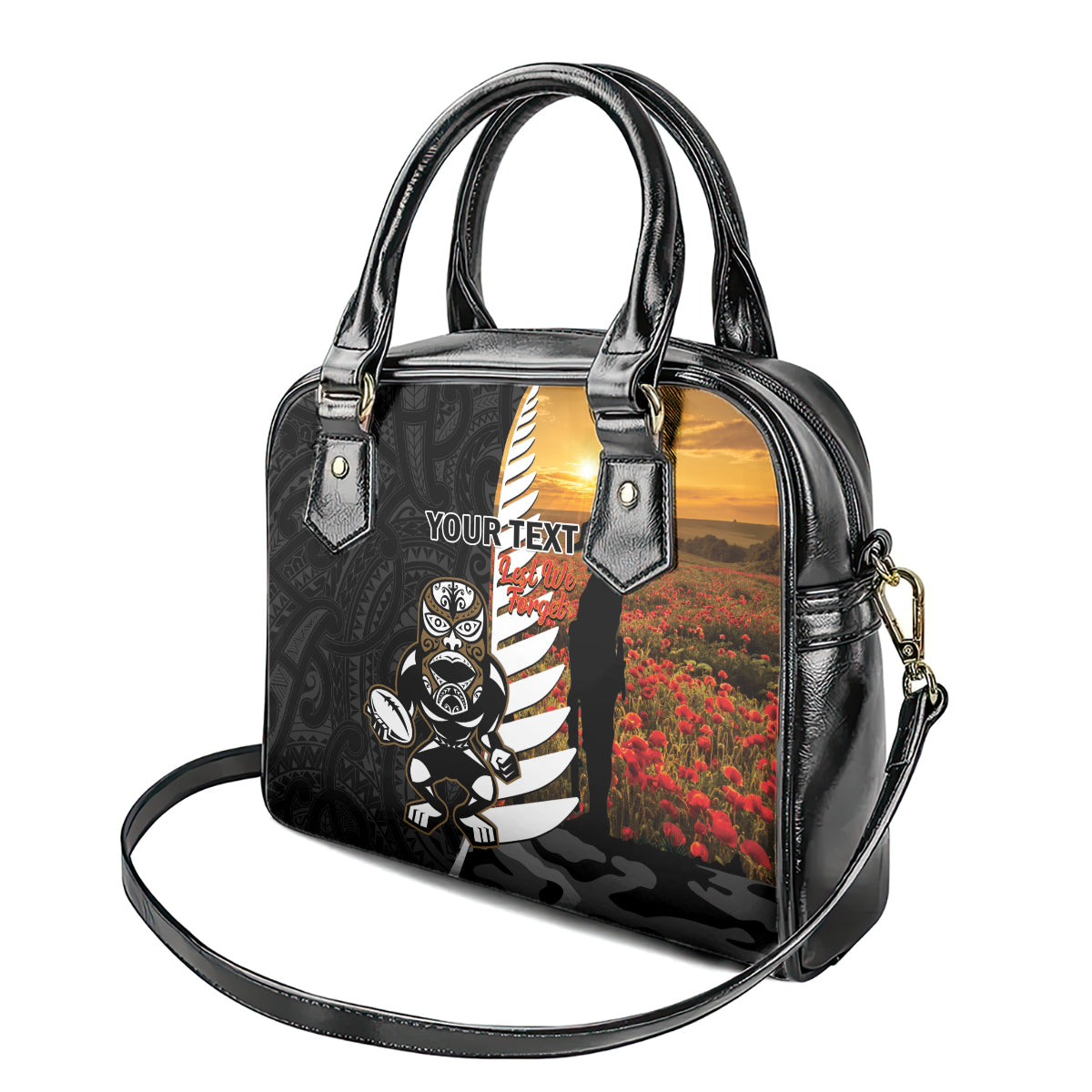 Custom New Zealand Silver Fern Rugby ANZAC Day Shoulder Handbag 2024 All Black Tiki Mascot - Vibe Hoodie Shop