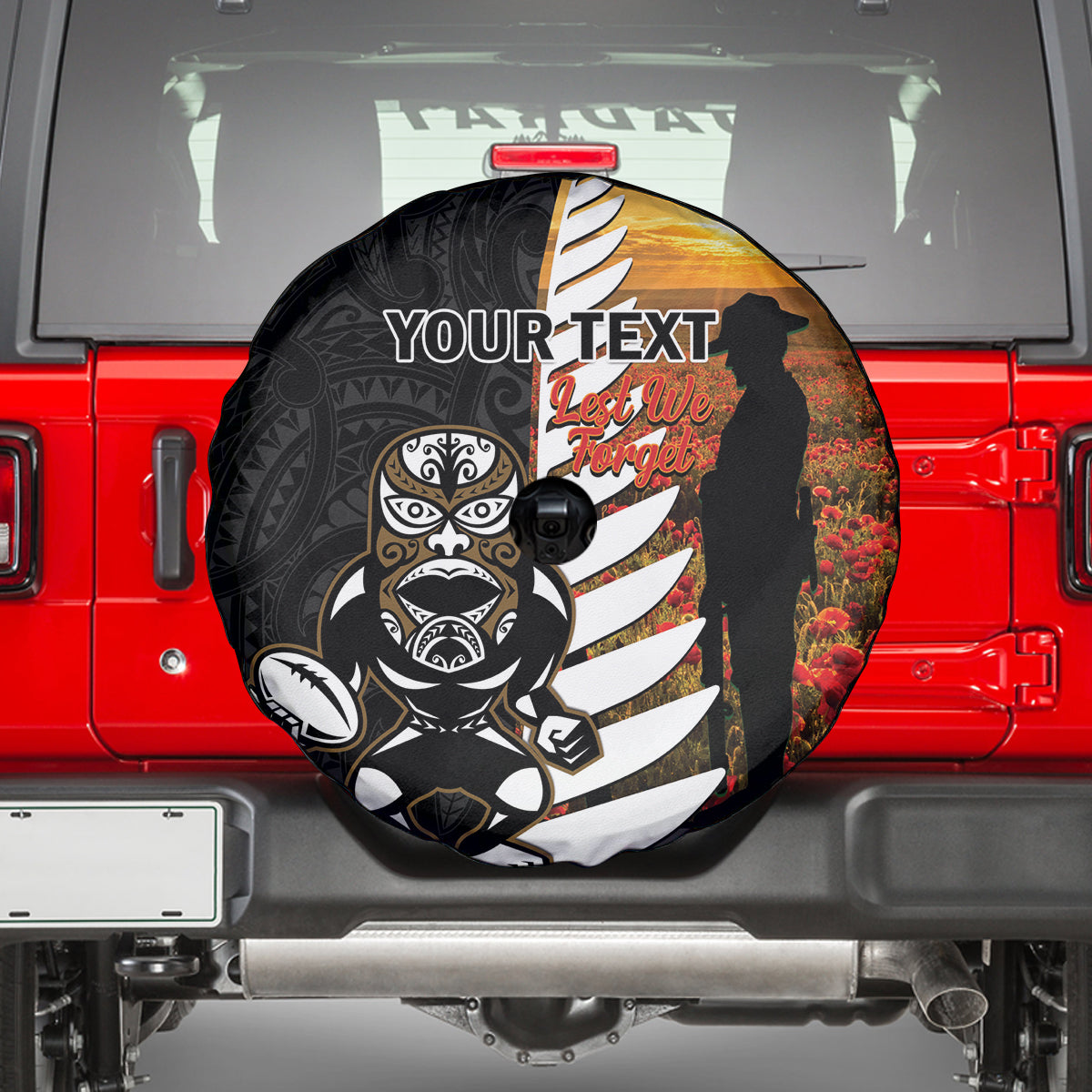 Custom New Zealand Silver Fern Rugby ANZAC Day Spare Tire Cover 2024 All Black Tiki Mascot - Vibe Hoodie Shop
