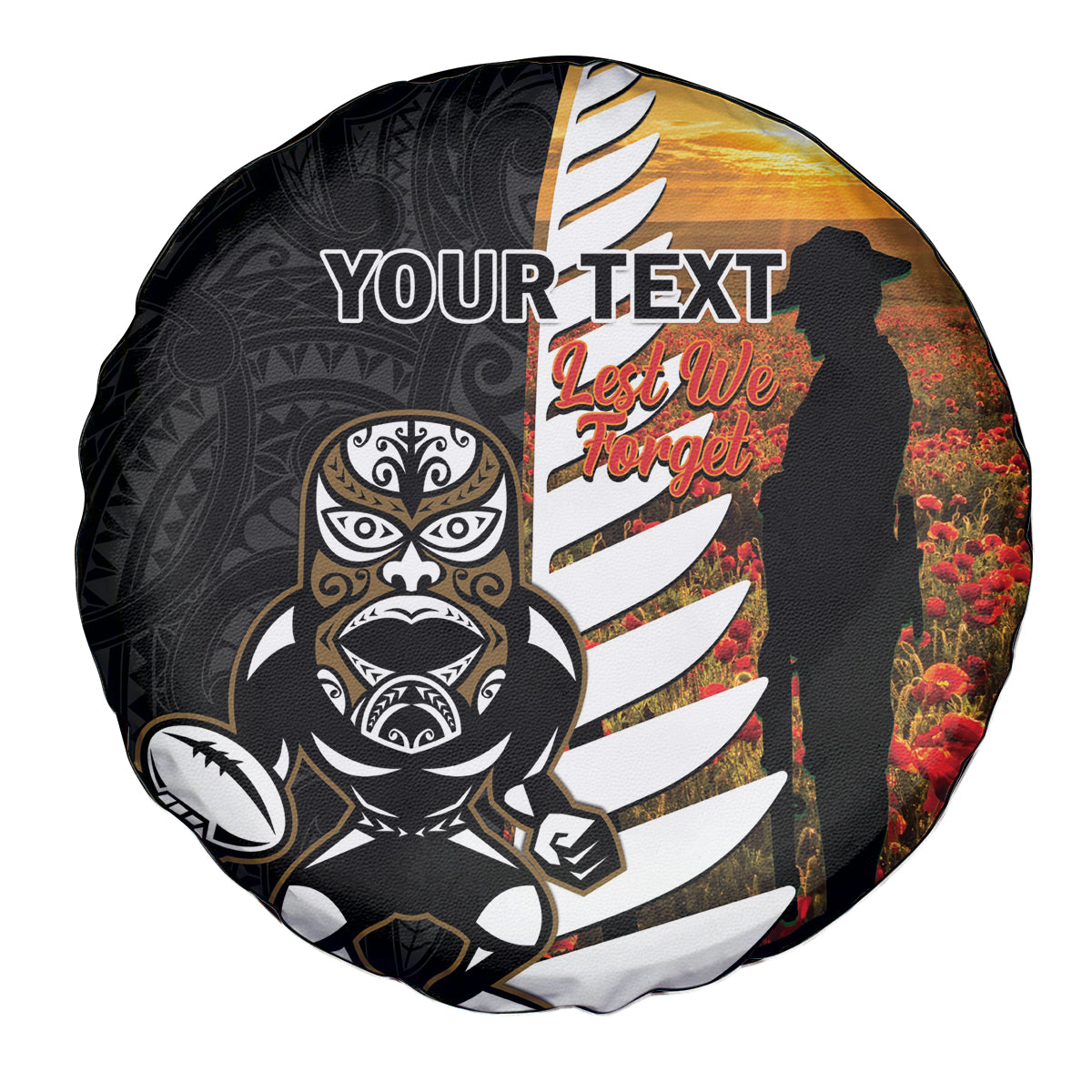 Custom New Zealand Silver Fern Rugby ANZAC Day Spare Tire Cover 2024 All Black Tiki Mascot - Vibe Hoodie Shop