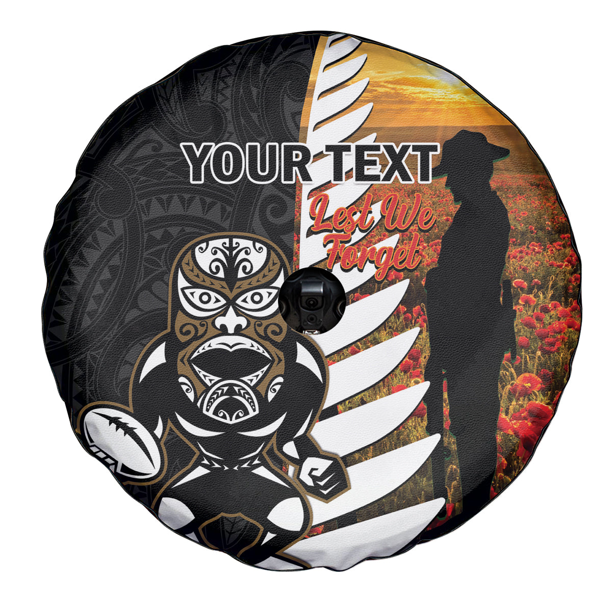 Custom New Zealand Silver Fern Rugby ANZAC Day Spare Tire Cover 2024 All Black Tiki Mascot - Vibe Hoodie Shop