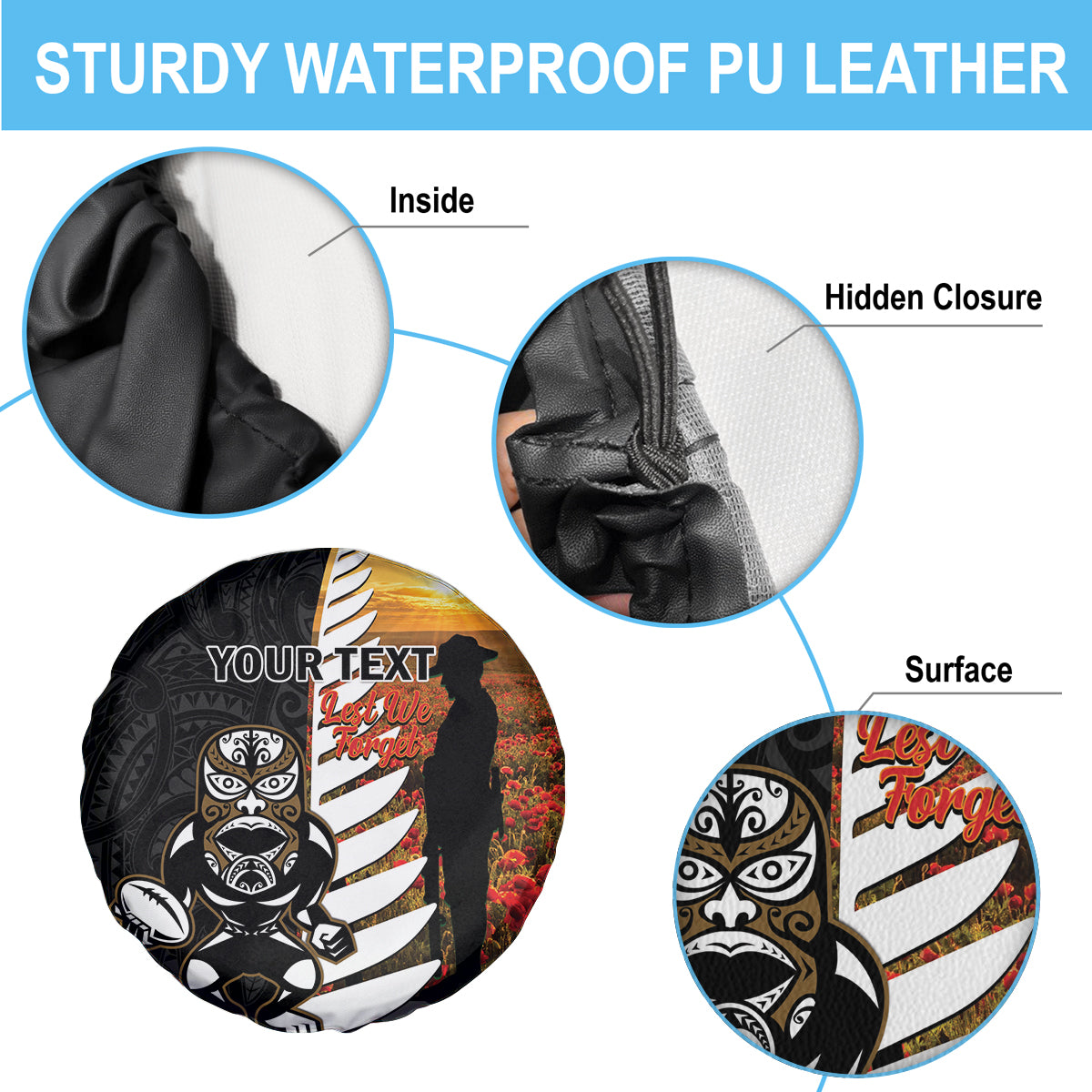 Custom New Zealand Silver Fern Rugby ANZAC Day Spare Tire Cover 2024 All Black Tiki Mascot - Vibe Hoodie Shop