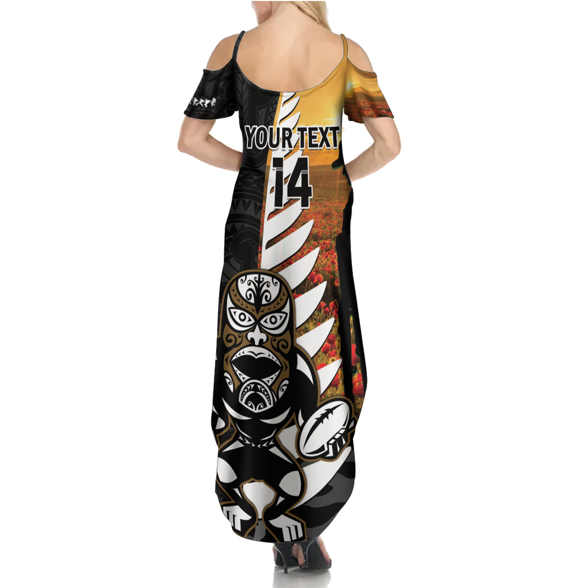 Custom New Zealand Silver Fern Rugby ANZAC Day Summer Maxi Dress 2024 All Black Tiki Mascot