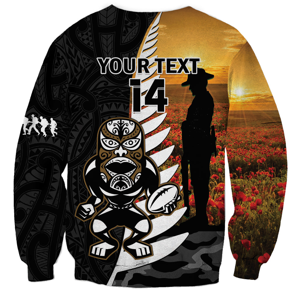 Custom New Zealand Silver Fern Rugby ANZAC Day Sweatshirt 2024 All Black Tiki Mascot - Vibe Hoodie Shop