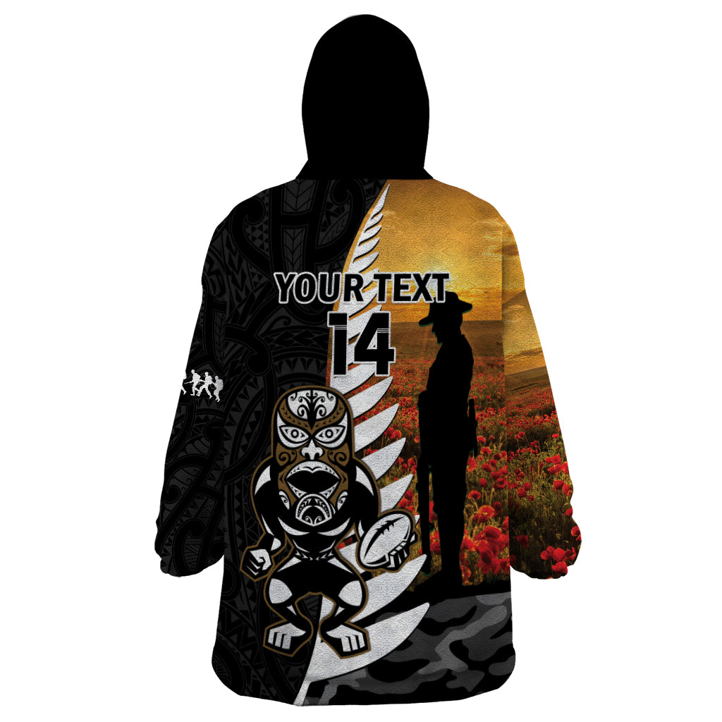 Custom New Zealand Silver Fern Rugby ANZAC Day Wearable Blanket Hoodie 2024 All Black Tiki Mascot - Vibe Hoodie Shop