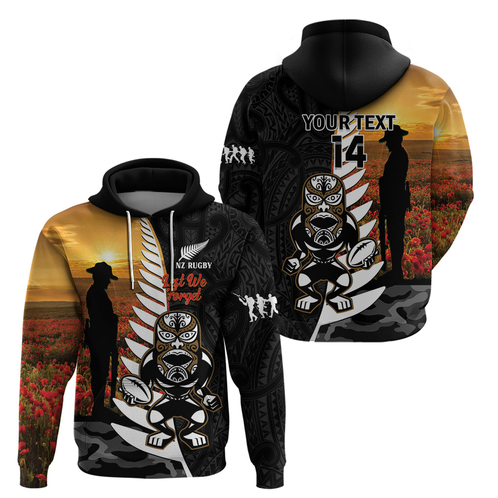 Custom New Zealand Silver Fern Rugby ANZAC Day Zip Hoodie 2024 All Black Tiki Mascot - Vibe Hoodie Shop