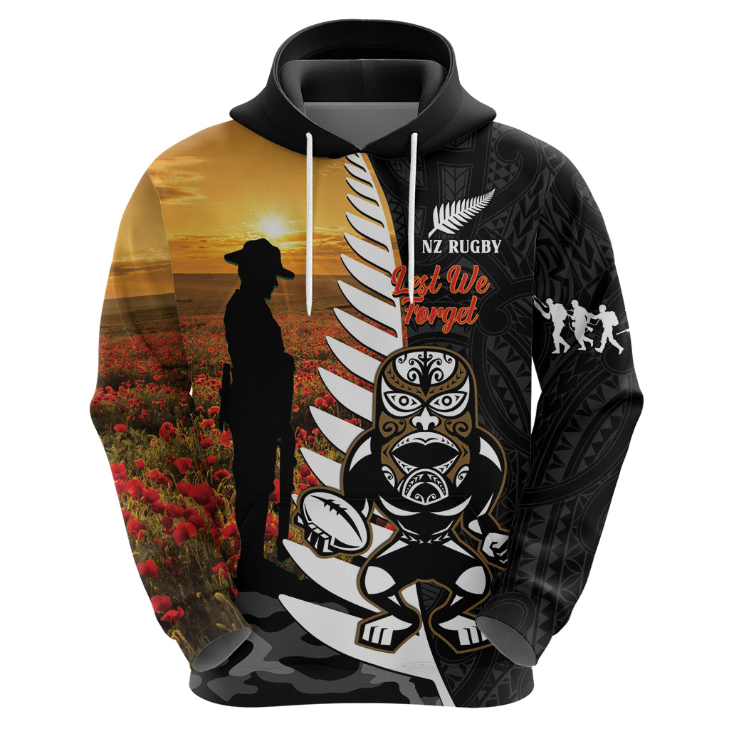 Custom New Zealand Silver Fern Rugby ANZAC Day Zip Hoodie 2024 All Black Tiki Mascot - Vibe Hoodie Shop