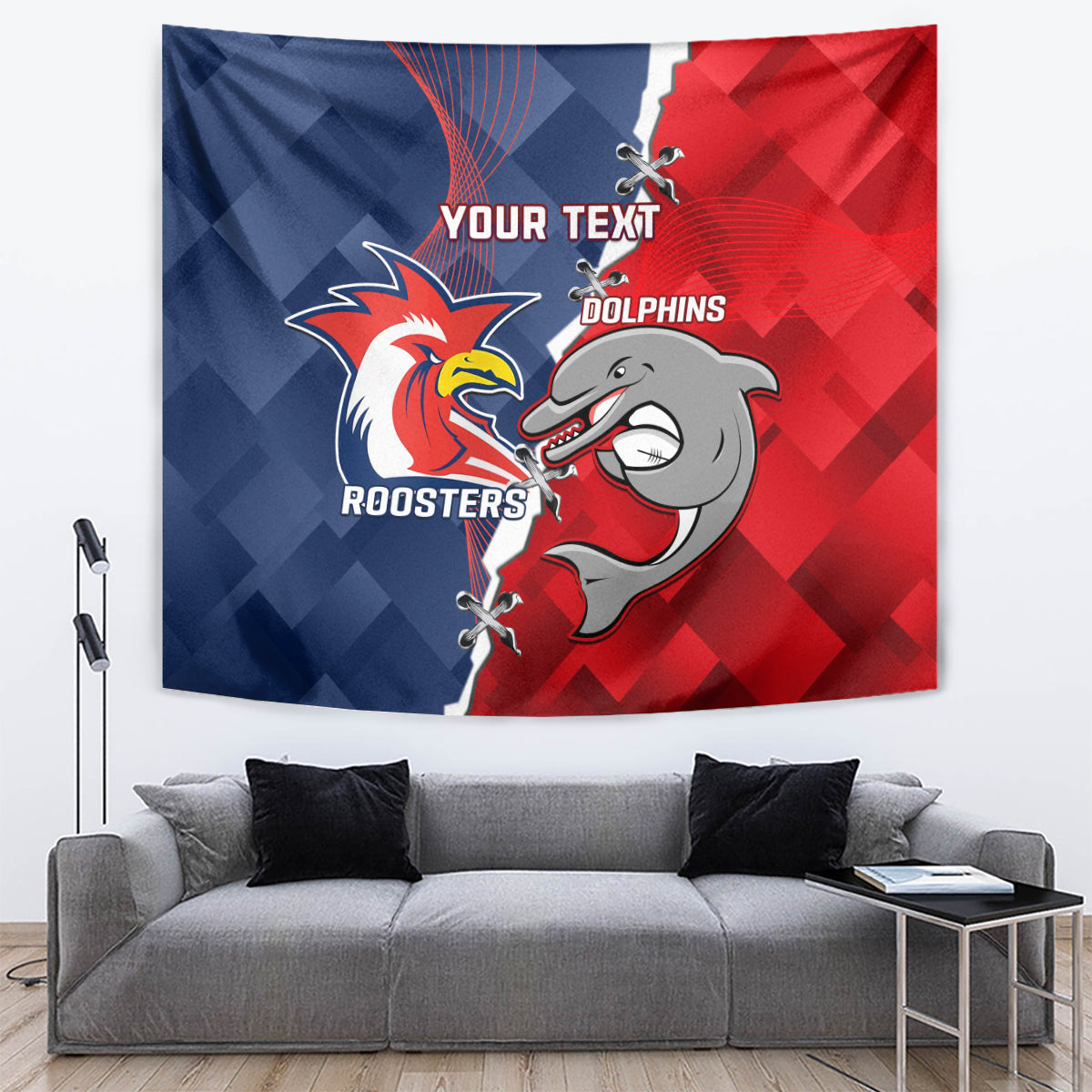 Personalised Dolphins And Roosters Rugby Tapestry NRL Sporty Style - Vibe Hoodie Shop