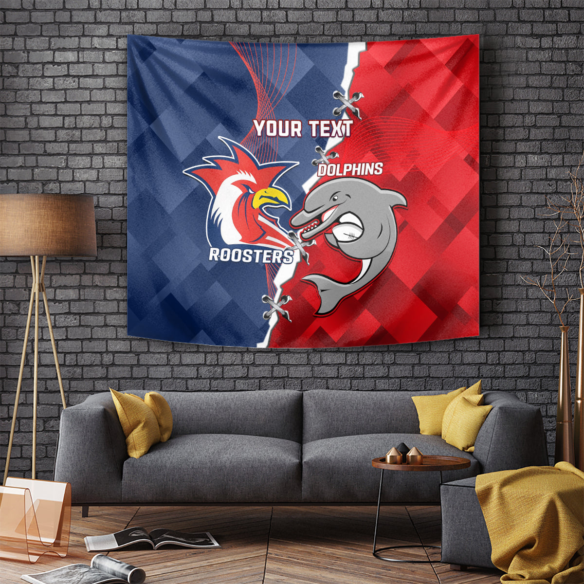 Personalised Dolphins And Roosters Rugby Tapestry NRL Sporty Style - Vibe Hoodie Shop