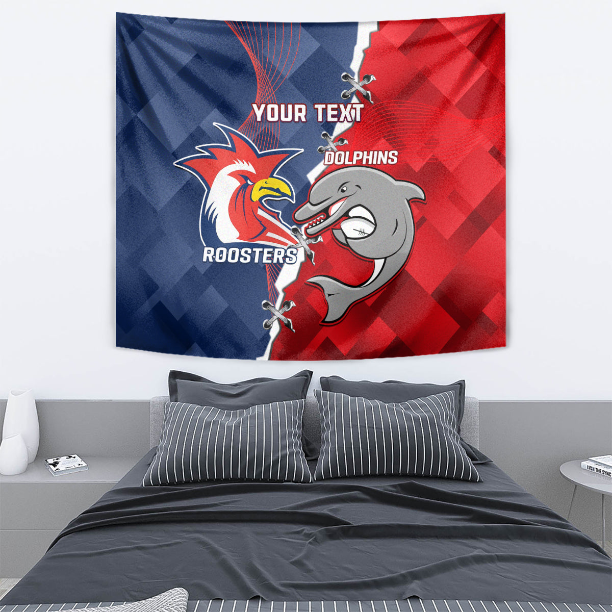 Personalised Dolphins And Roosters Rugby Tapestry NRL Sporty Style - Vibe Hoodie Shop