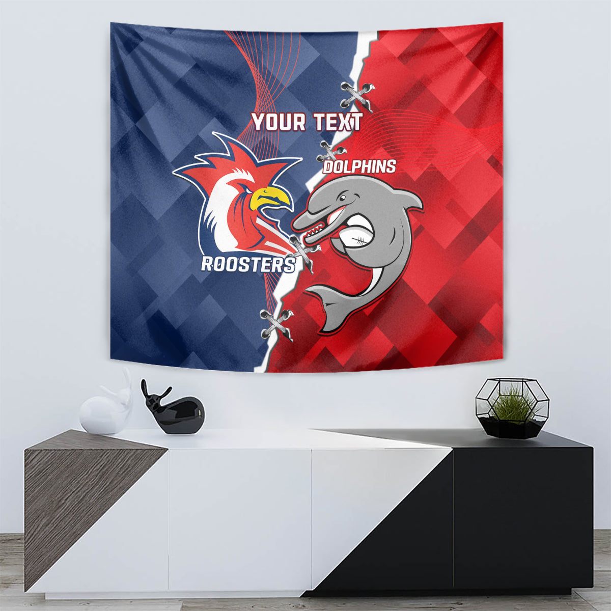 Personalised Dolphins And Roosters Rugby Tapestry NRL Sporty Style - Vibe Hoodie Shop