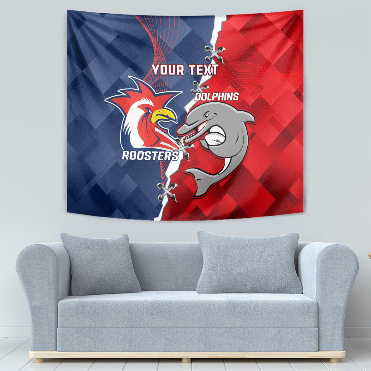 Personalised Dolphins And Roosters Rugby Tapestry NRL Sporty Style - Vibe Hoodie Shop