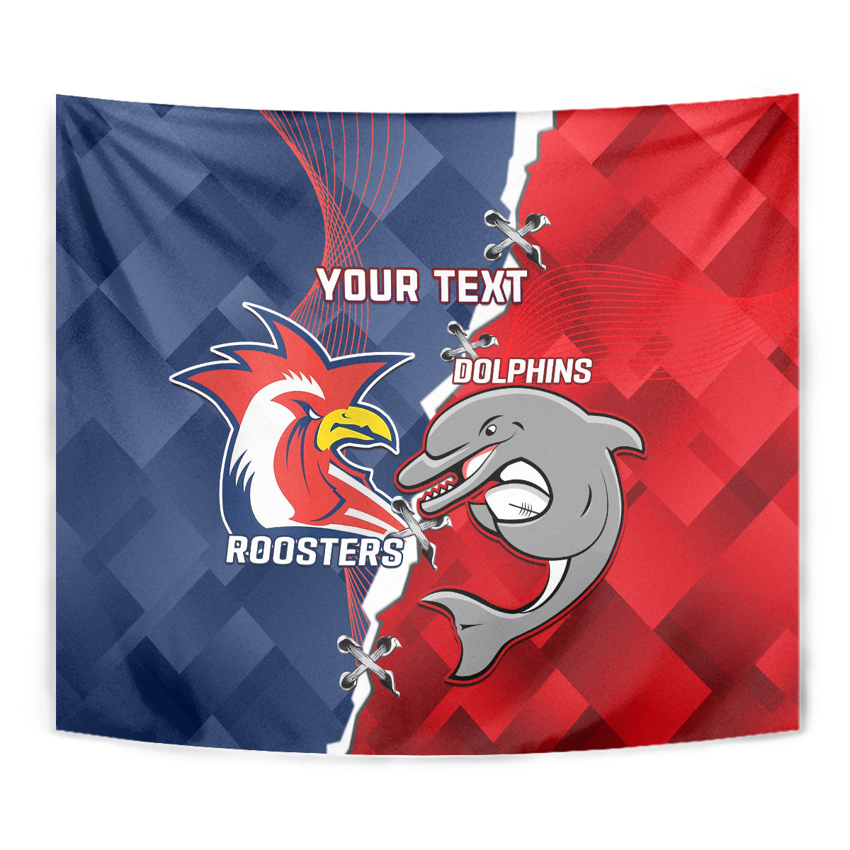 Personalised Dolphins And Roosters Rugby Tapestry NRL Sporty Style - Vibe Hoodie Shop