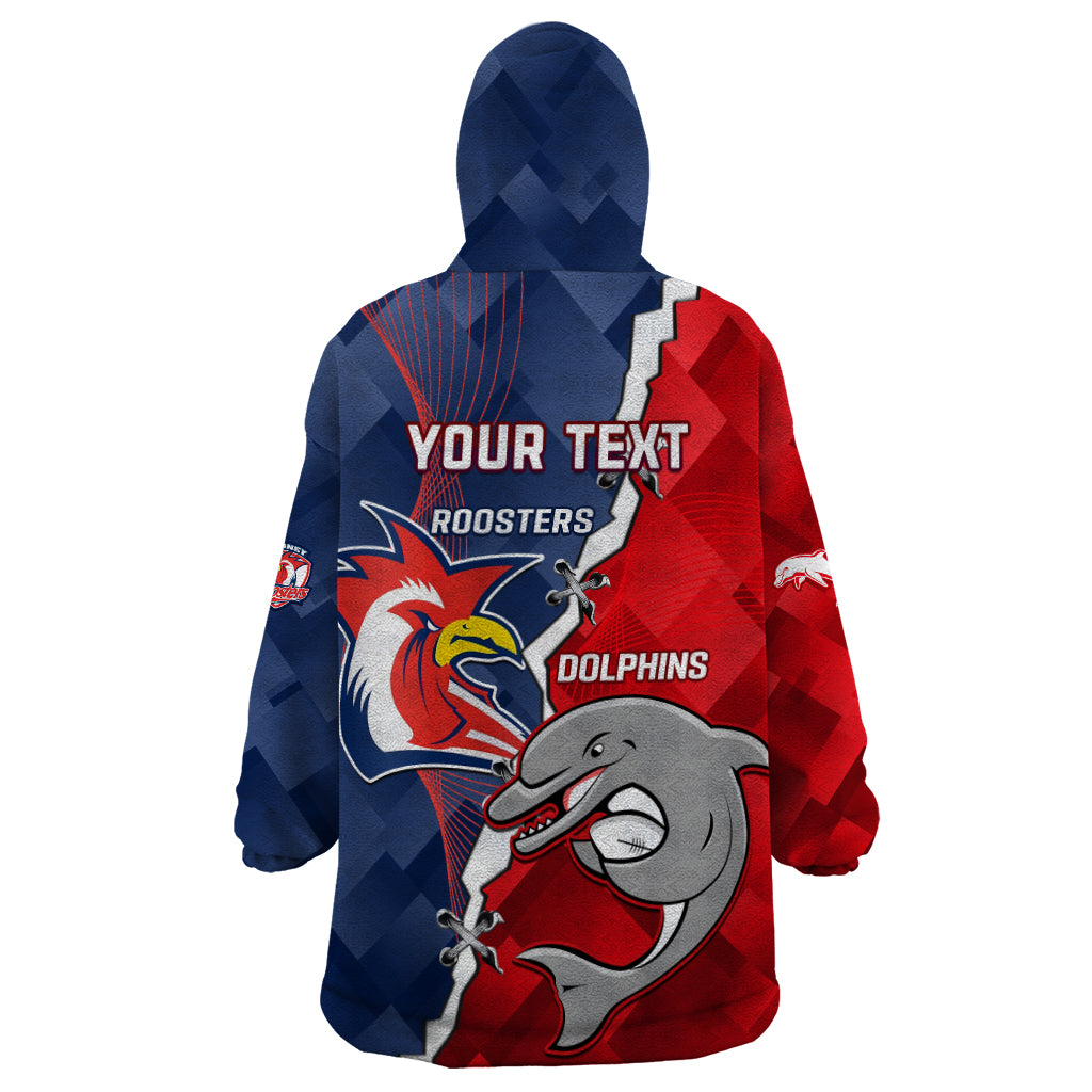 Personalised Dolphins And Roosters Rugby Wearable Blanket Hoodie NRL Sporty Style - Vibe Hoodie Shop