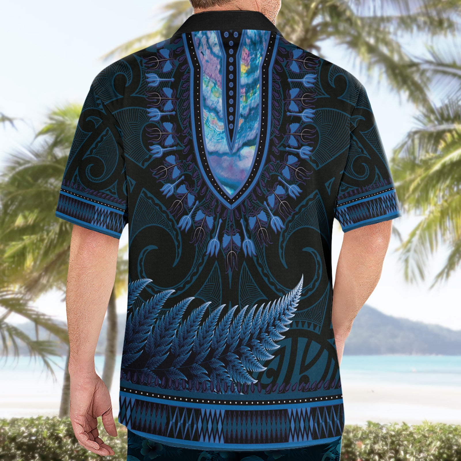 Blue African Dashiki With Aotearoa Maori Hawaiian Shirt Paua Shell Mix Silver Fern - Vibe Hoodie Shop