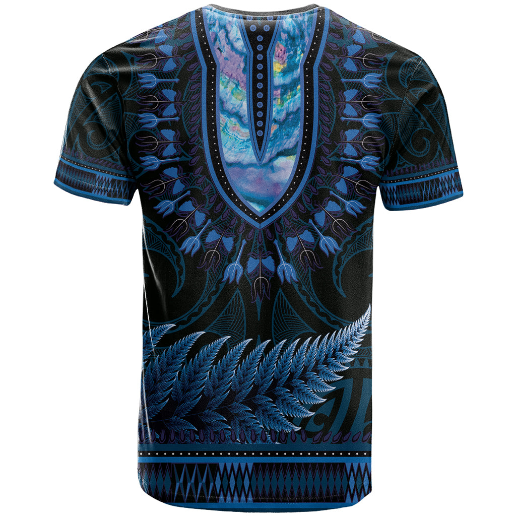 Blue African Dashiki With Aotearoa Maori T Shirt Paua Shell Mix Silver Fern - Vibe Hoodie Shop