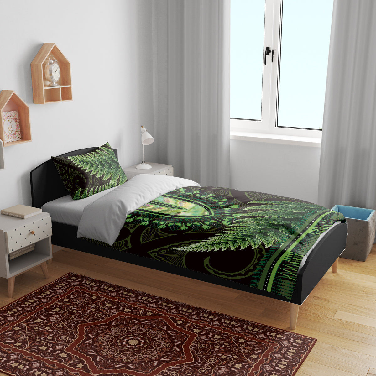 Lime Green African Dashiki With Aotearoa Maori Bedding Set Paua Shell Mix Silver Fern - Vibe Hoodie Shop