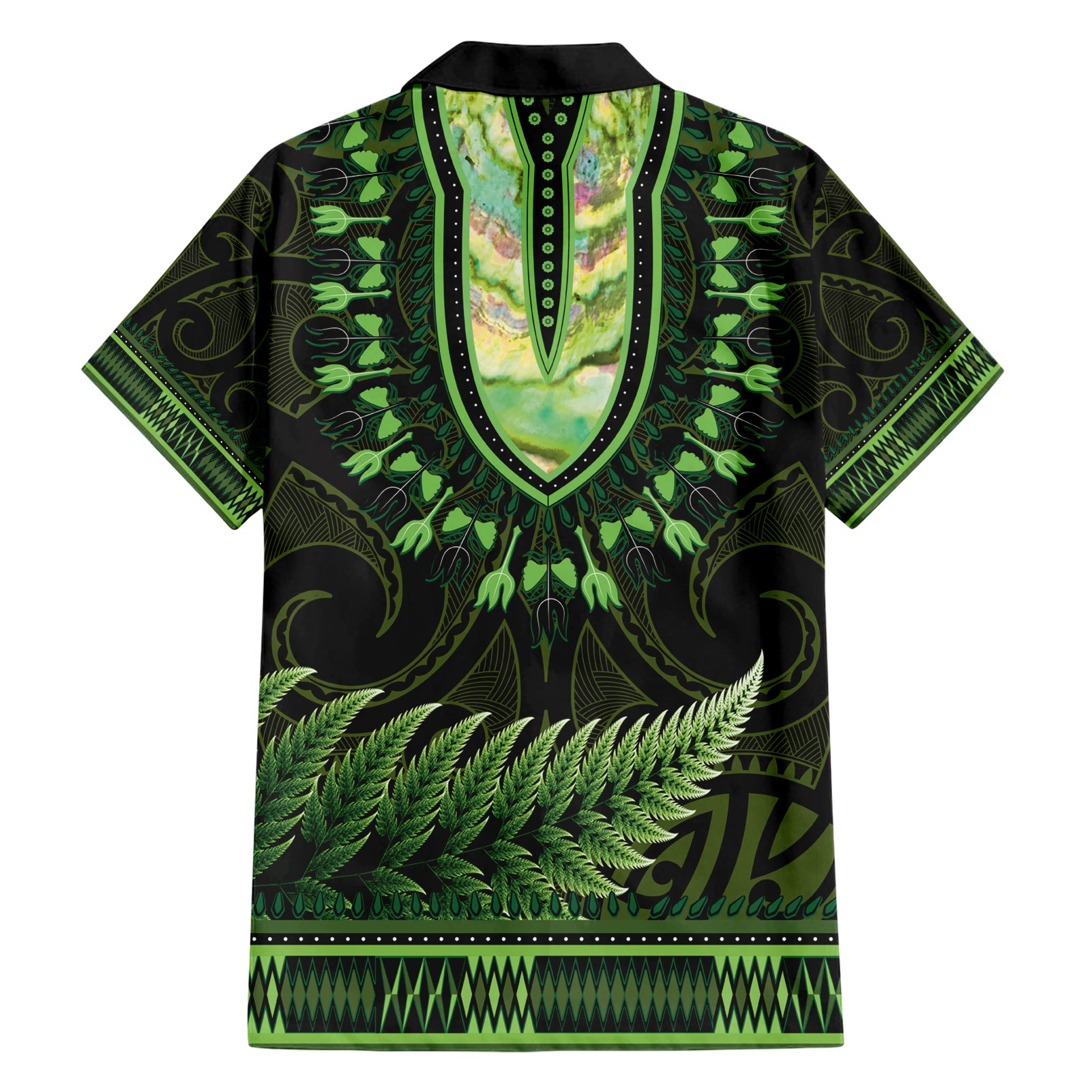 Lime Green African Dashiki With Aotearoa Maori Hawaiian Shirt Paua Shell Mix Silver Fern - Vibe Hoodie Shop