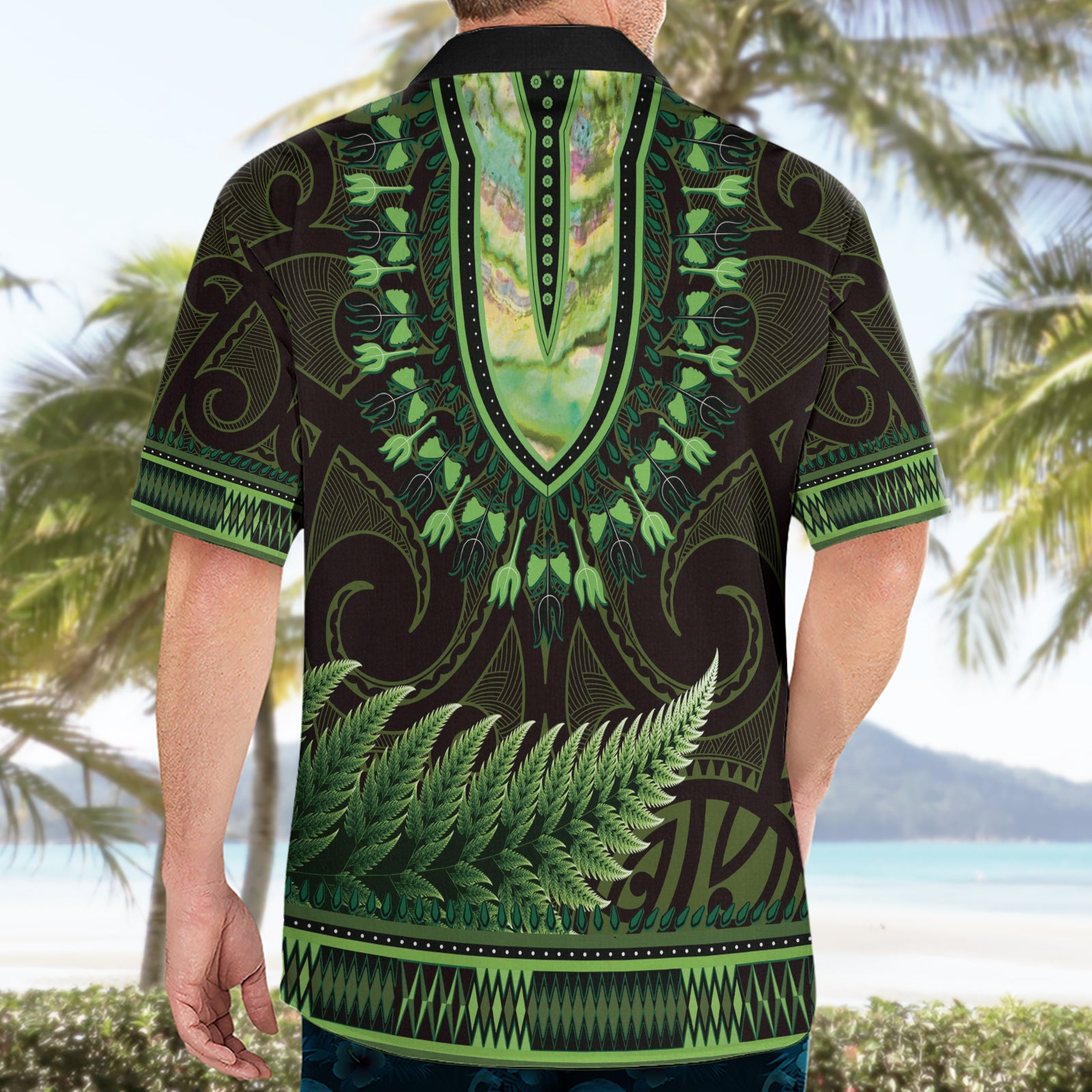 Lime Green African Dashiki With Aotearoa Maori Hawaiian Shirt Paua Shell Mix Silver Fern - Vibe Hoodie Shop