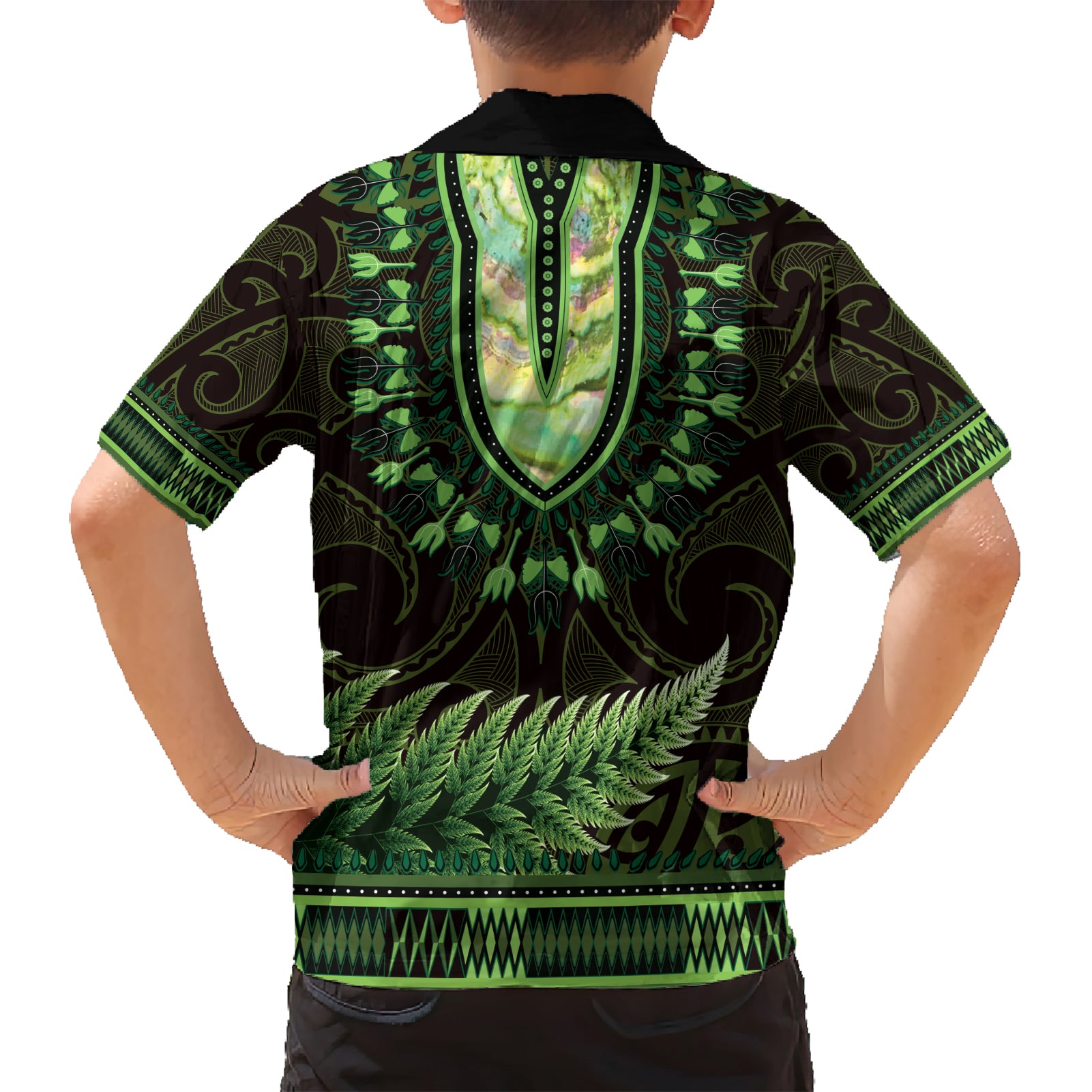 Lime Green African Dashiki With Aotearoa Maori Hawaiian Shirt Paua Shell Mix Silver Fern - Vibe Hoodie Shop