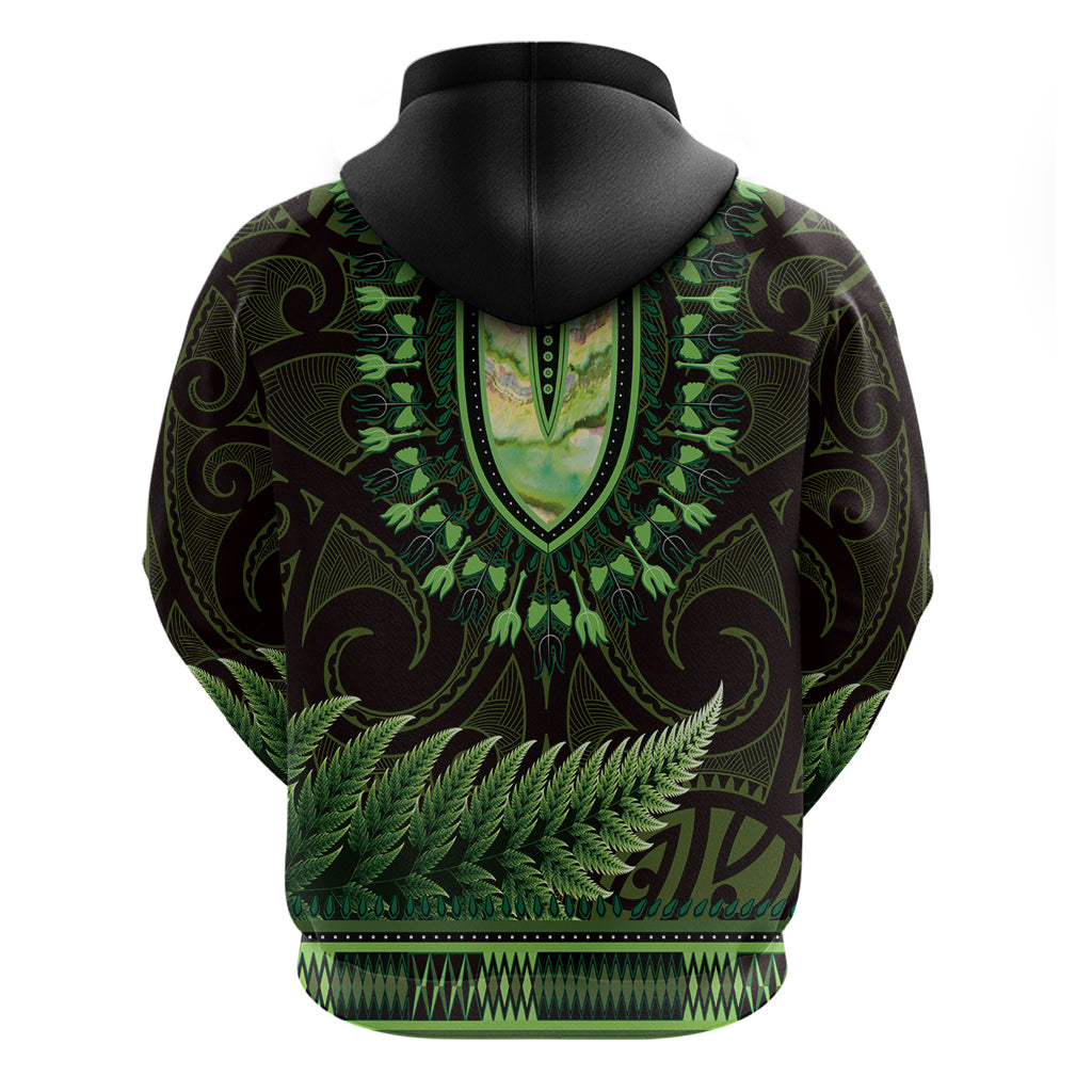 Lime Green African Dashiki With Aotearoa Maori Hoodie Paua Shell Mix Silver Fern - Vibe Hoodie Shop