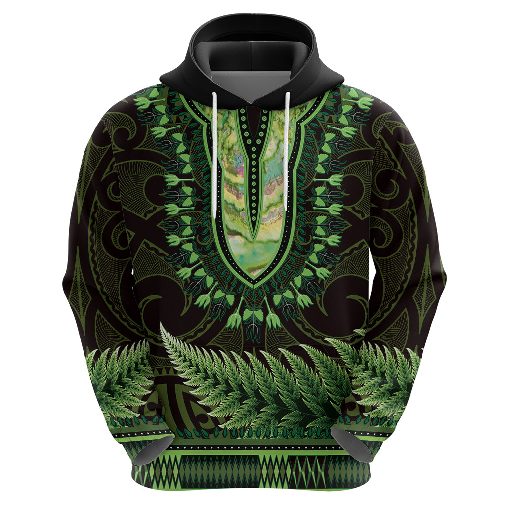 Lime Green African Dashiki With Aotearoa Maori Hoodie Paua Shell Mix Silver Fern - Vibe Hoodie Shop