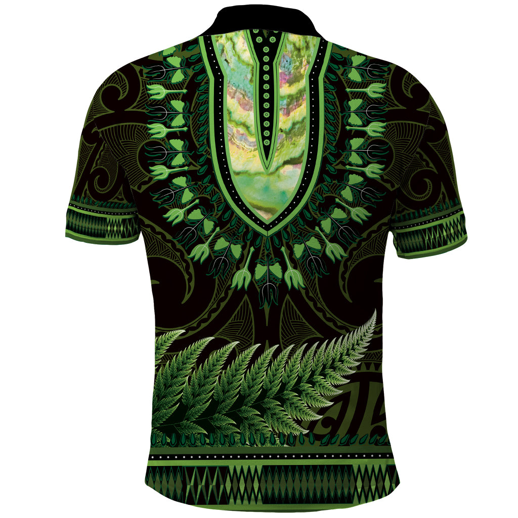 Lime Green African Dashiki With Aotearoa Maori Polo Shirt Paua Shell Mix Silver Fern - Vibe Hoodie Shop