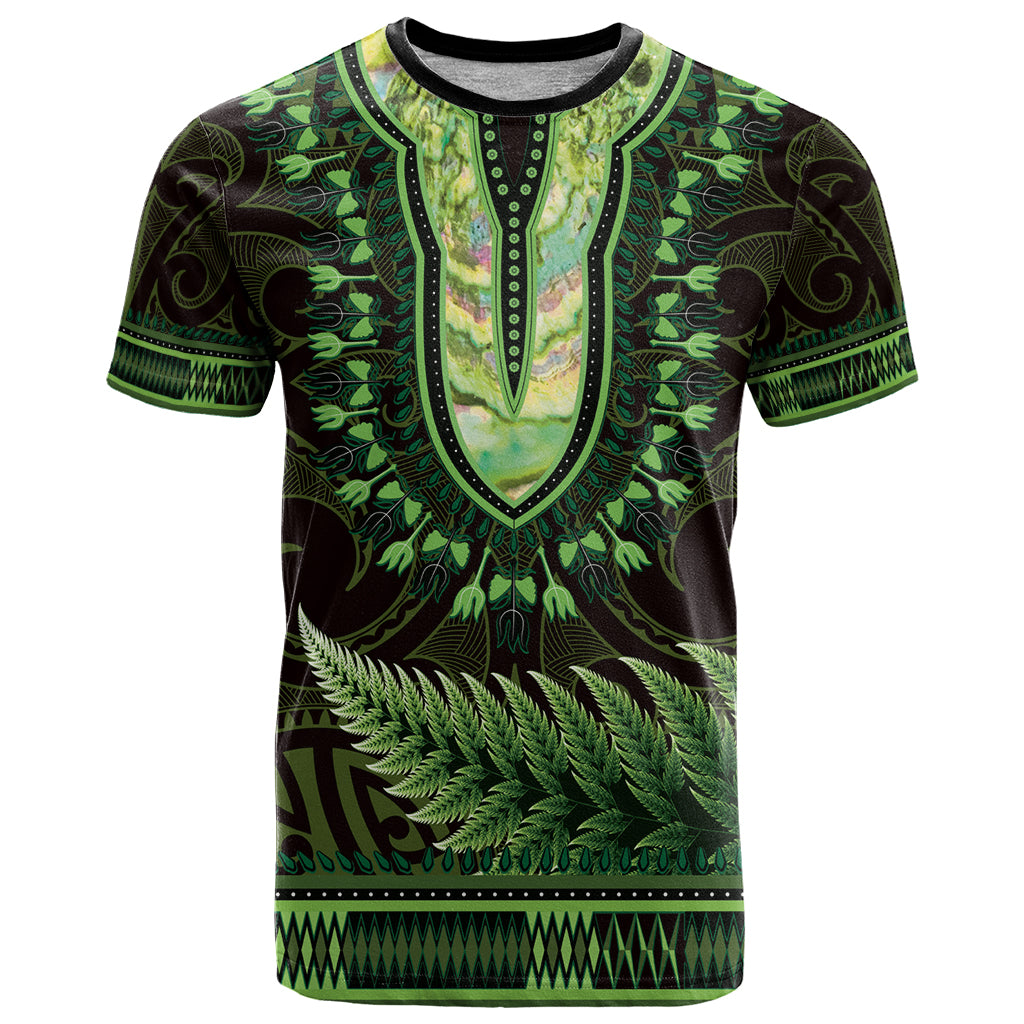 Lime Green African Dashiki With Aotearoa Maori T Shirt Paua Shell Mix Silver Fern - Vibe Hoodie Shop