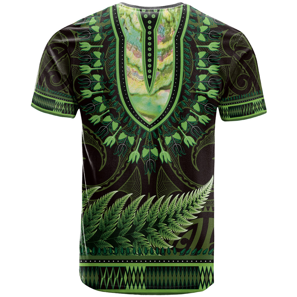 Lime Green African Dashiki With Aotearoa Maori T Shirt Paua Shell Mix Silver Fern - Vibe Hoodie Shop