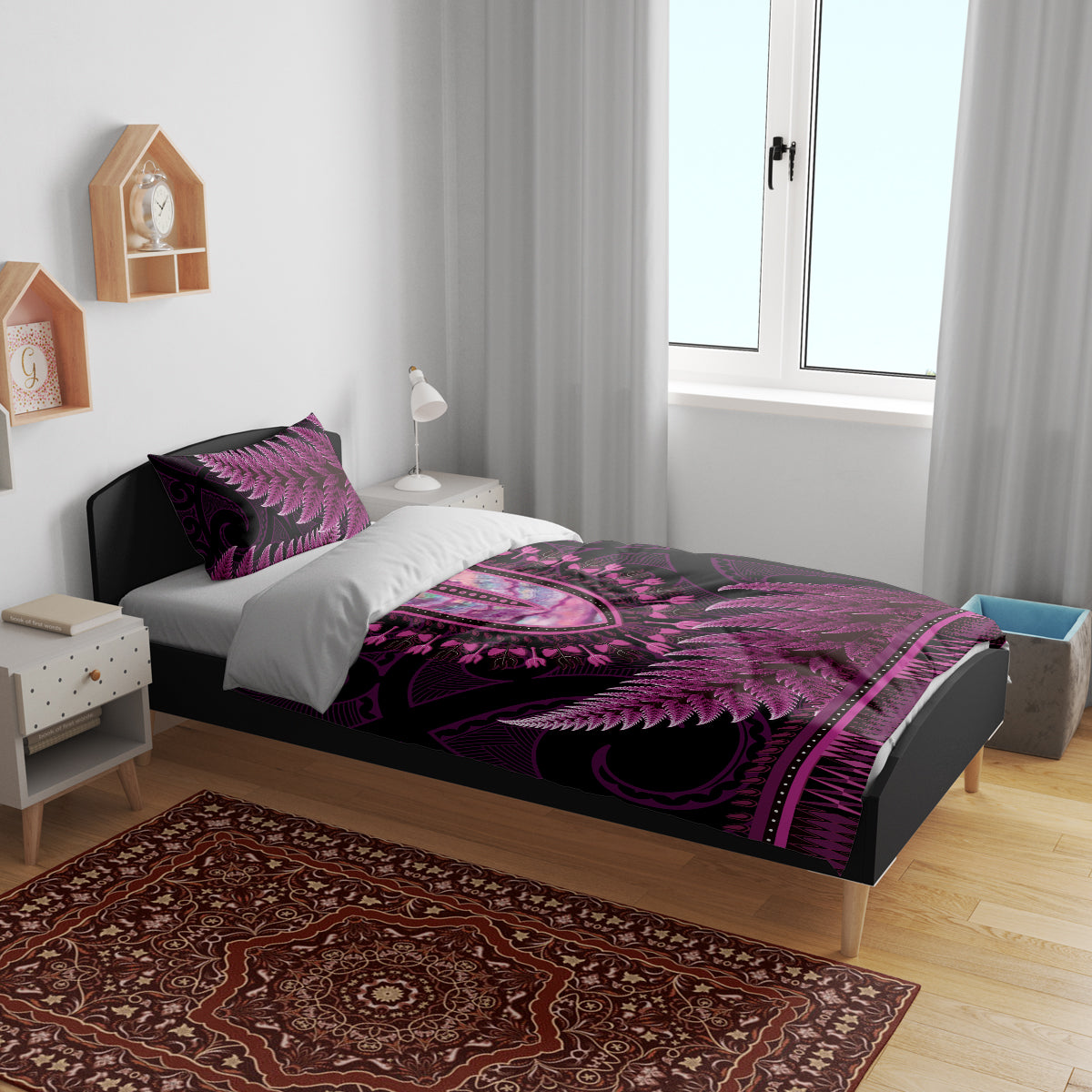 Pink African Dashiki With Aotearoa Maori Bedding Set Paua Shell Mix Silver Fern - Vibe Hoodie Shop