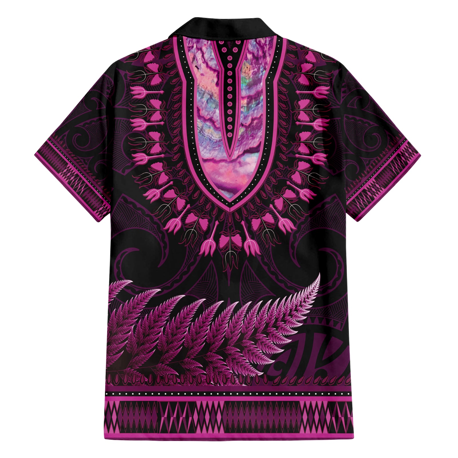 Pink African Dashiki With Aotearoa Maori Hawaiian Shirt Paua Shell Mix Silver Fern - Vibe Hoodie Shop