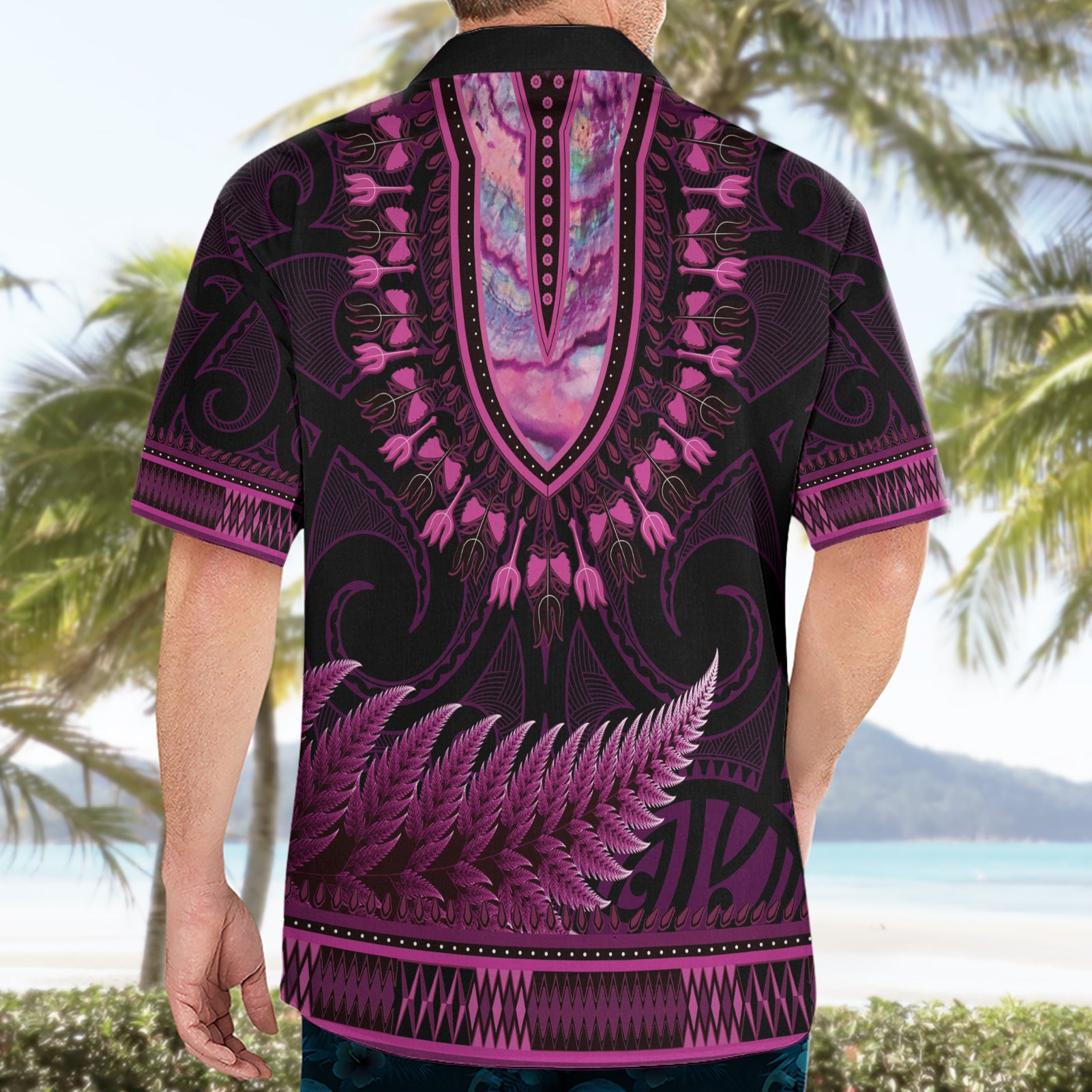 Pink African Dashiki With Aotearoa Maori Hawaiian Shirt Paua Shell Mix Silver Fern - Vibe Hoodie Shop