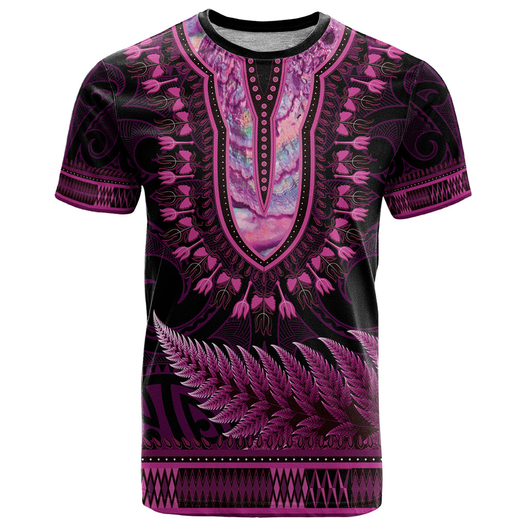 Pink African Dashiki With Aotearoa Maori T Shirt Paua Shell Mix Silver Fern - Vibe Hoodie Shop