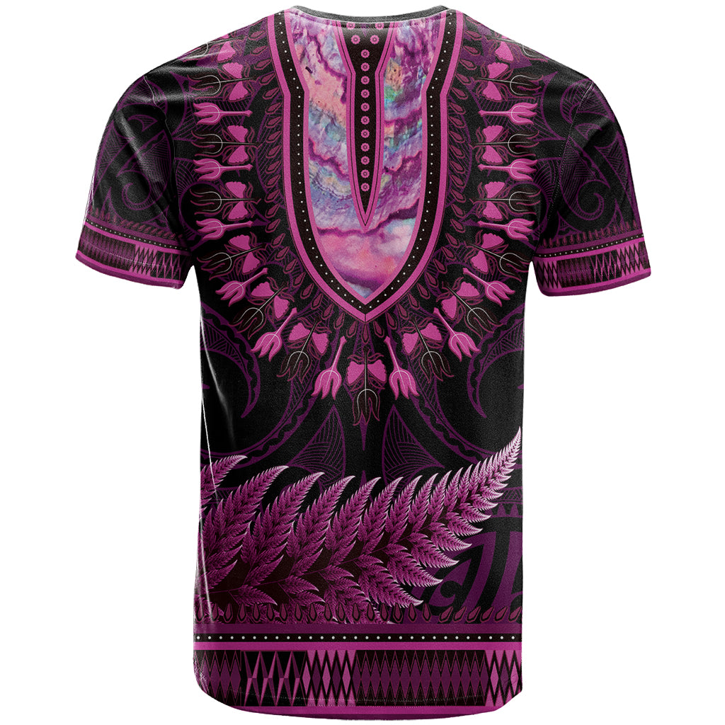 Pink African Dashiki With Aotearoa Maori T Shirt Paua Shell Mix Silver Fern - Vibe Hoodie Shop