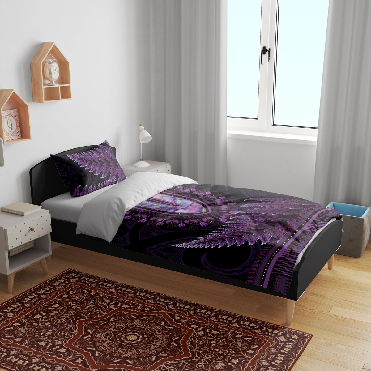 Purple African Dashiki With Aotearoa Maori Bedding Set Paua Shell Mix Silver Fern - Vibe Hoodie Shop