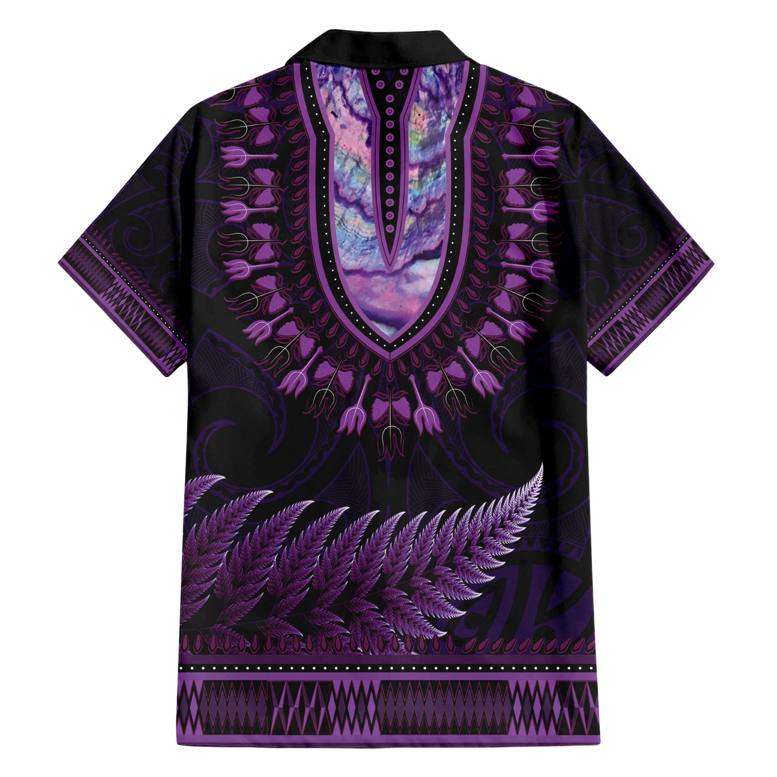 Purple African Dashiki With Aotearoa Maori Hawaiian Shirt Paua Shell Mix Silver Fern - Vibe Hoodie Shop