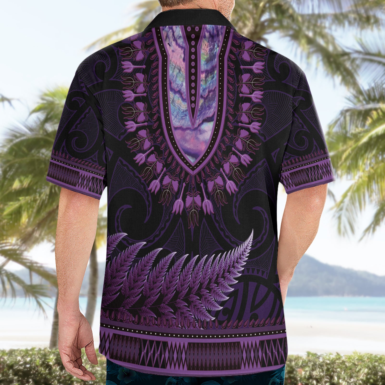 Purple African Dashiki With Aotearoa Maori Hawaiian Shirt Paua Shell Mix Silver Fern - Vibe Hoodie Shop