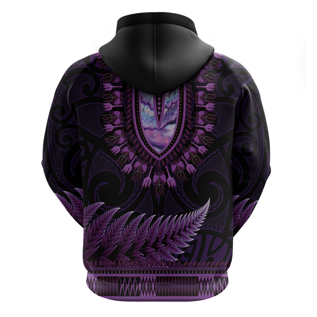 Purple African Dashiki With Aotearoa Maori Hoodie Paua Shell Mix Silver Fern - Vibe Hoodie Shop