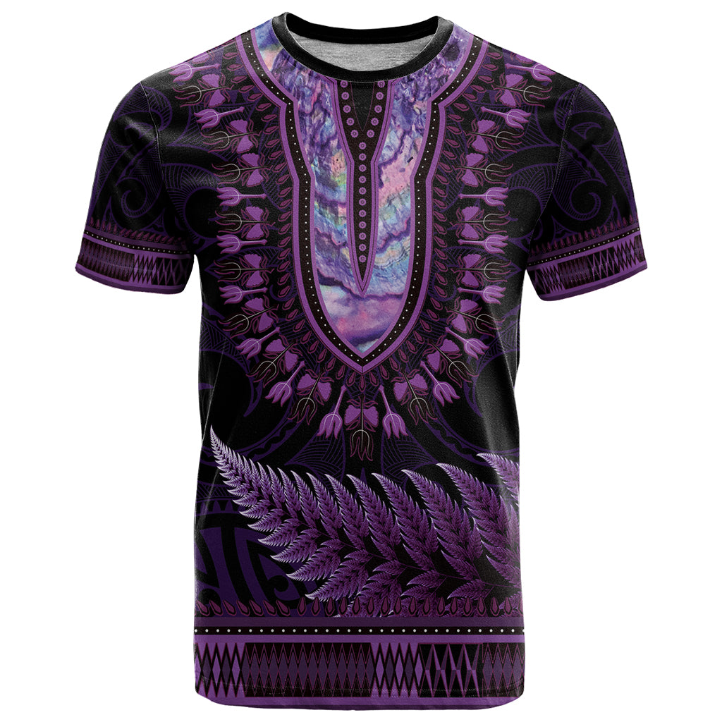 Purple African Dashiki With Aotearoa Maori T Shirt Paua Shell Mix Silver Fern - Vibe Hoodie Shop